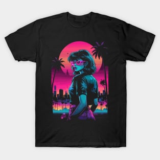 Synthwave City Cyberpunk Girl T-Shirt